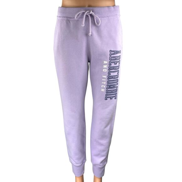 Abercrombie & Fitch Purple Lilac Spell Out Logo Tapered Jogger Sweat Pants Sz S - Picture 1 of 5